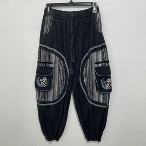 Himalaya Handmade Cotton Moon / Mushroom Embroidered Harem Pants Boho Grunge S/M